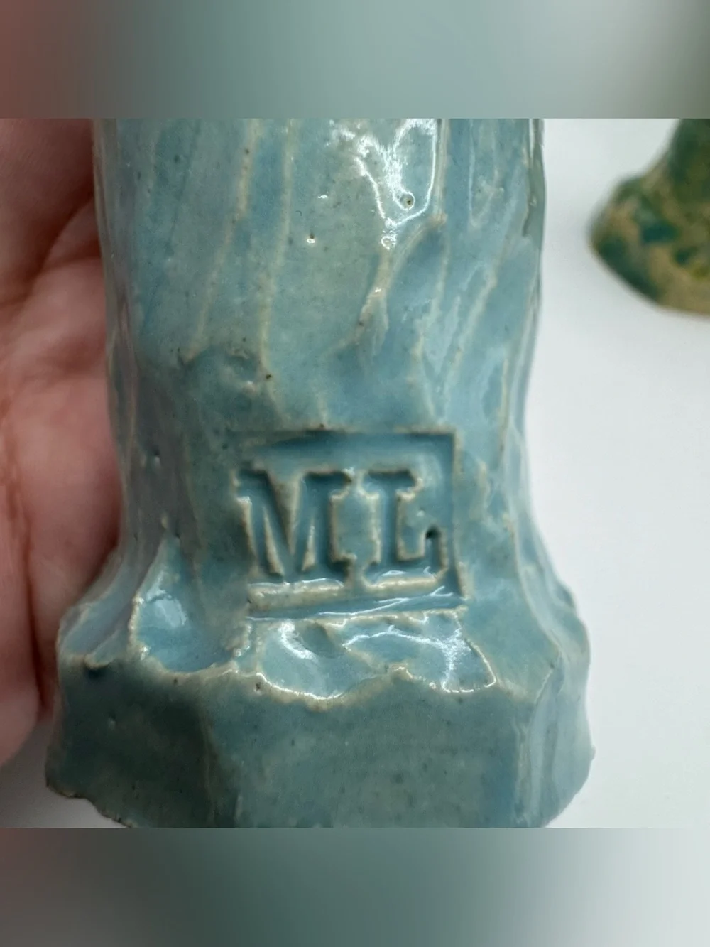 Vintage ML Studio Art Pottery Vases Pair Organic Sculptural Blue Green